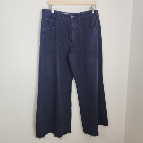 Pilcro Pants - Pilcro Anthropologie Wide Leg Raw Hem Cropped Mid Rise Linen Blend Pants Size 32